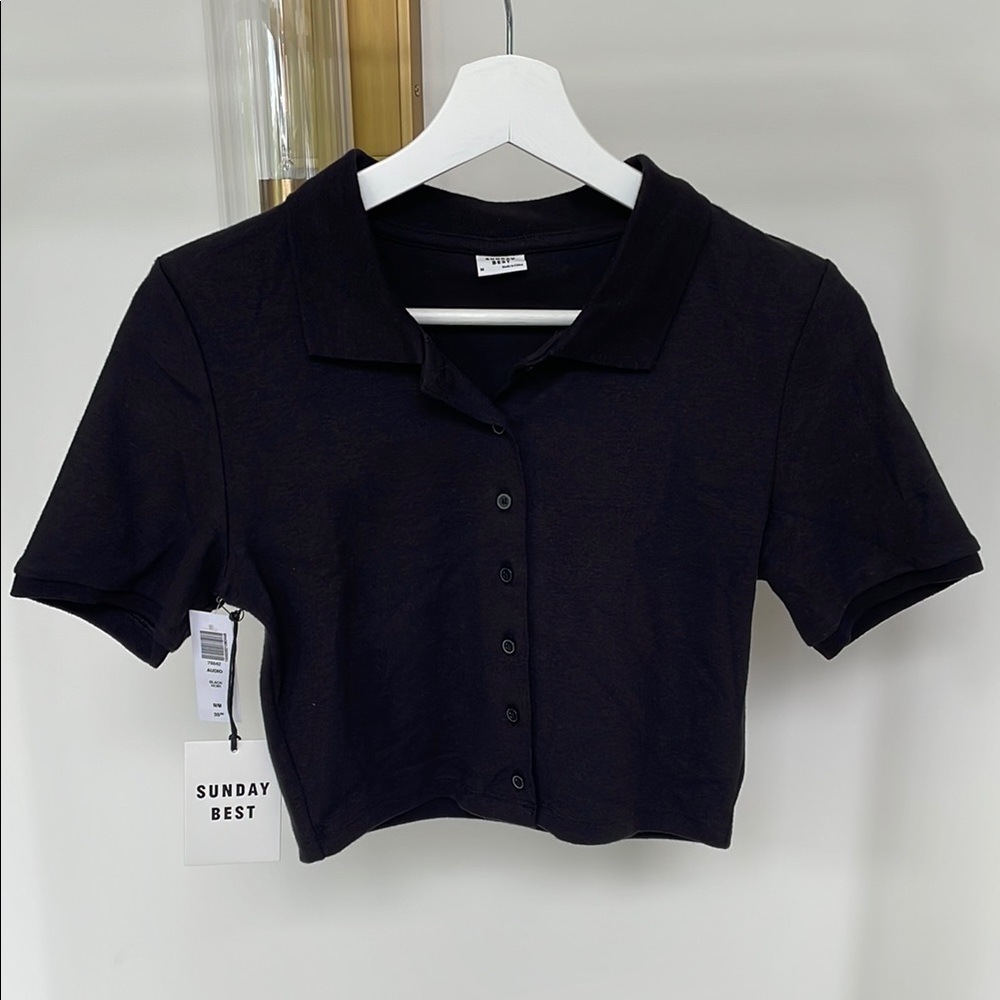 Sunday Best Black Cropped Polo Shirt